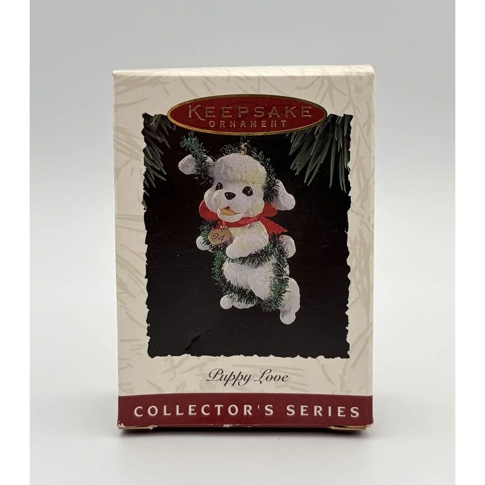 Hallmark Keepsake Ornament Puppy Love 1994 White Poodle Dog 4th QX525-3 VTG